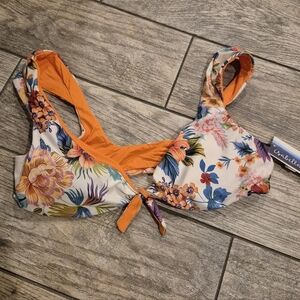 Isabella Rose Tropical Floral Knot-Front Bikini Top Large NWT
